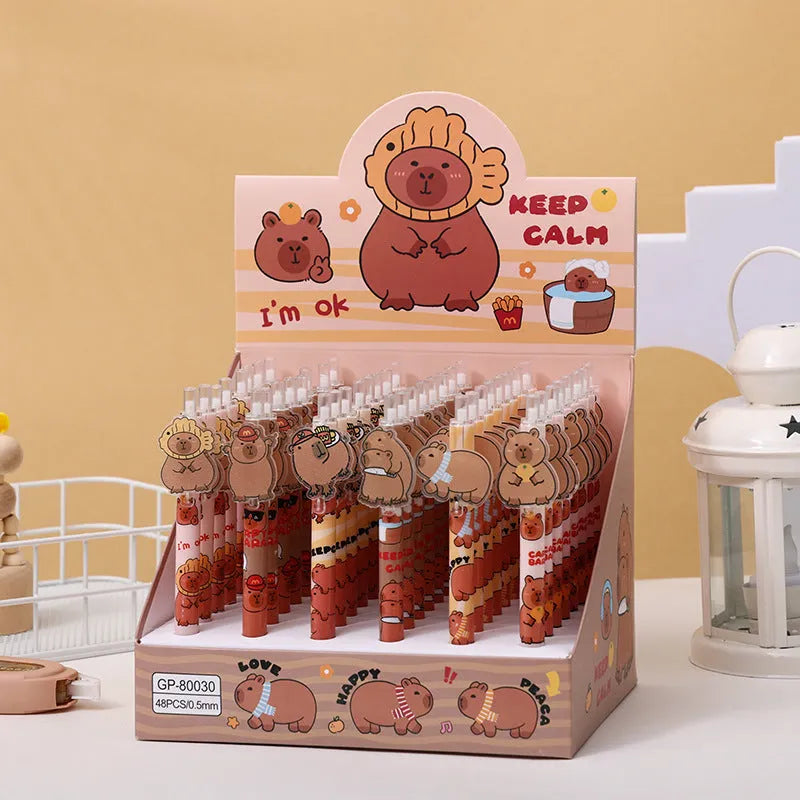 Cartoon bear design acrylic paster pressing gel pens in 48-piece box set with plastic shells