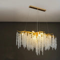 Crystal chandelier light with aluminium alloy frame in round and long style options.