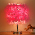 Feather bedside night light with fur shade and push button switch in pink colour option