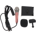 Portable 3.5mm mini studio microphone in rose gold with sponge head and stand for karaoke