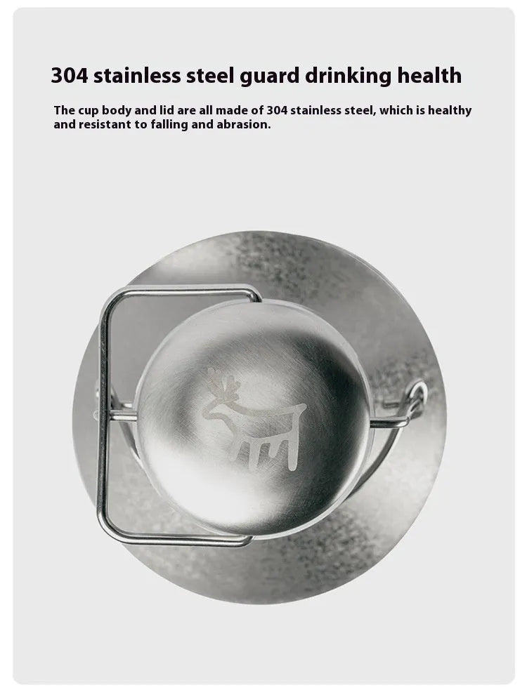 Stainless steel thermal pot with large capacity for outdoor and portable use.
