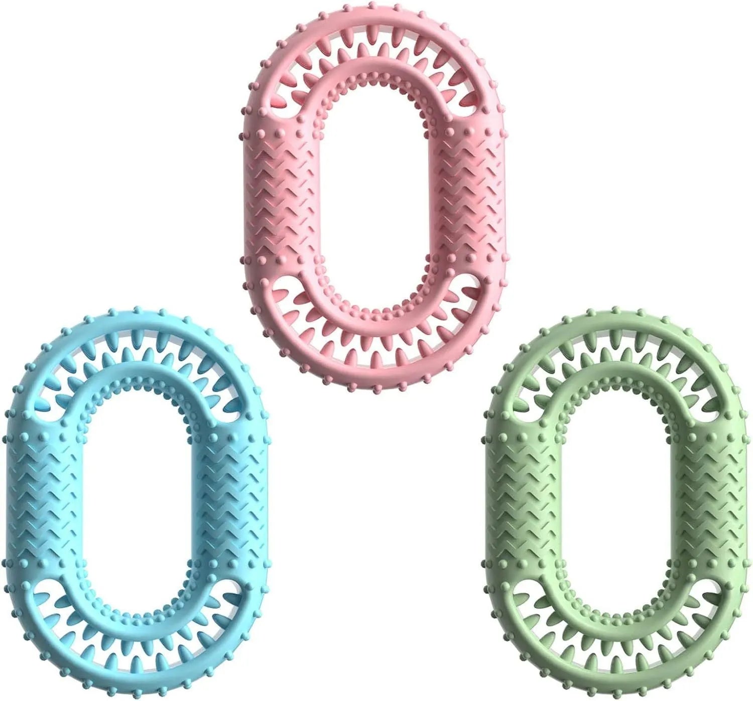 Blue O-ring shaped durable dog chew toy for aggressive chewers on a plain background.