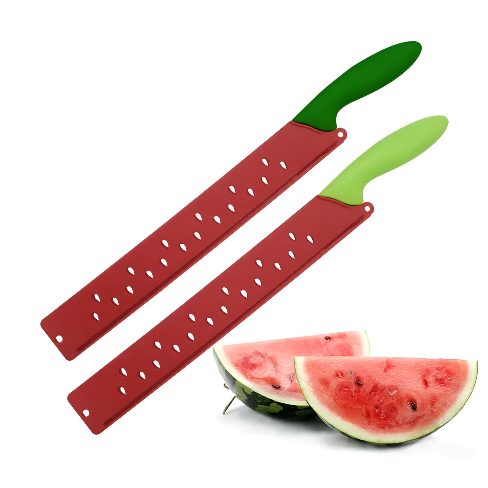 Stainless steel watermelon cutter knife 43.5cm long with flat finish on light background