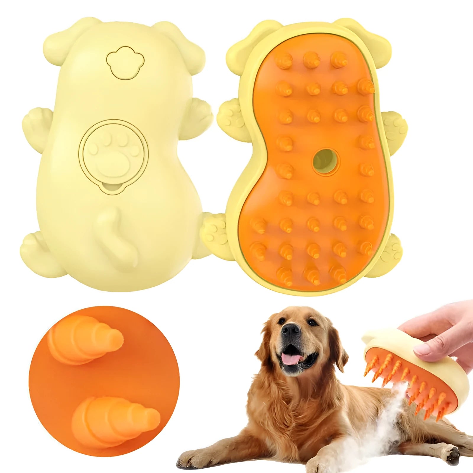 3-in-1 steam pet grooming brush with self-cleaning comb for cats and dogs