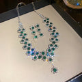 Diamond flower multi-layer pendant necklace and earrings set in silver colour on copper base