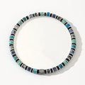 Bohemian cylindrical bracelet with hand-woven semi-precious stones in geometric design