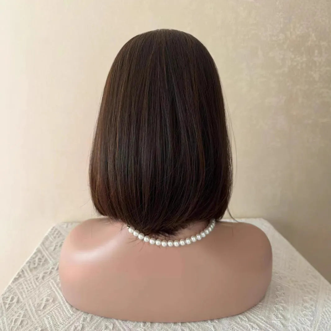 Brown middle part wig with inner layer gradient, medium long high temperature silk hair for women