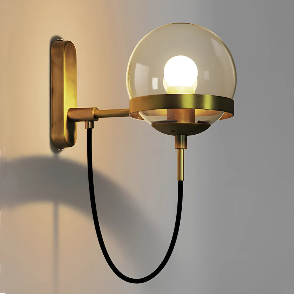 Modern retro wall lamp with glass shade in Nordic postmodern style, black finish, push button switch