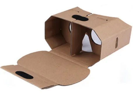 Foldable cardboard virtual reality glasses for smartphones with a photo-colour design.