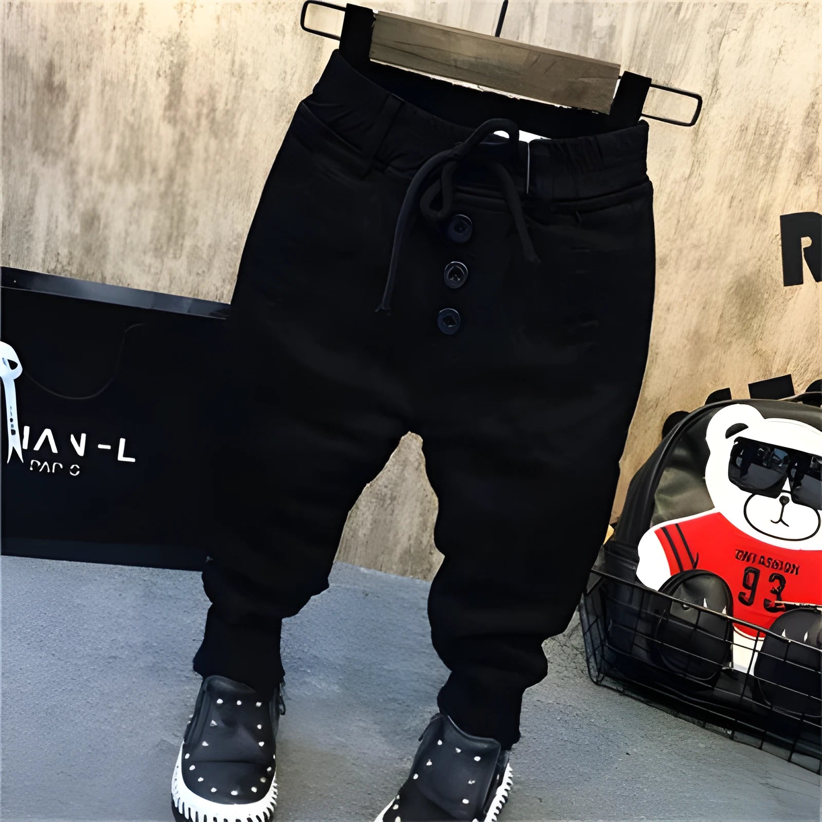 Boys black thickening plus velvet jeans children's cotton winter trousers size 90-130cm
