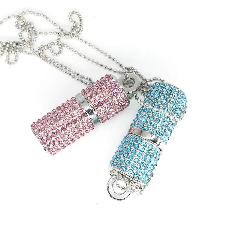 Crystal cylinder lipstick shaped USB flash drive in red with metal shell