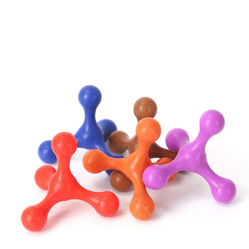 Beef-flavoured silicone chew toy for small medium dogs with three-legged bone design in assorted colours