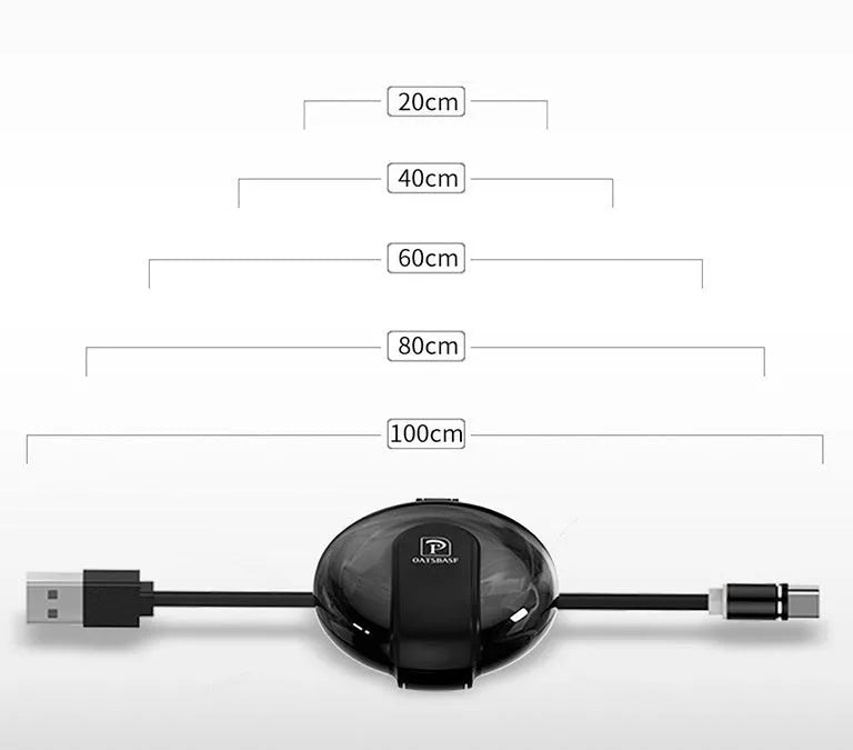 Black magnetic 3-in-1 retractable charging cable with car holder bracket for smartphones