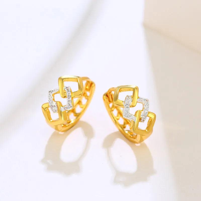 Geometric hollow out alloy earrings with electroplated gold finish and simple style