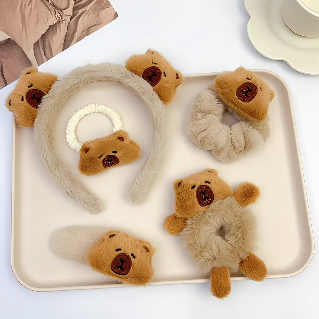 Children's cartoon plush large intestine headdress barrettes for girls with rubber band and BB clip