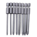 Eight magnetic Phillips screwdriver bits with 75mm length and S2 alloy steel construction