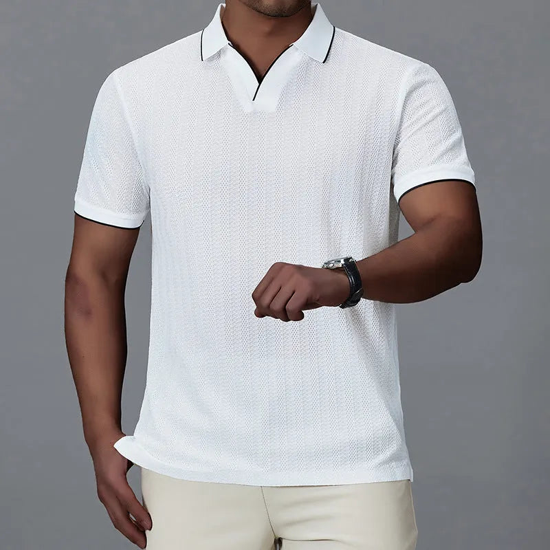Men's nylon ice silk polo shirt in loose fit with short sleeves available in multiple colours