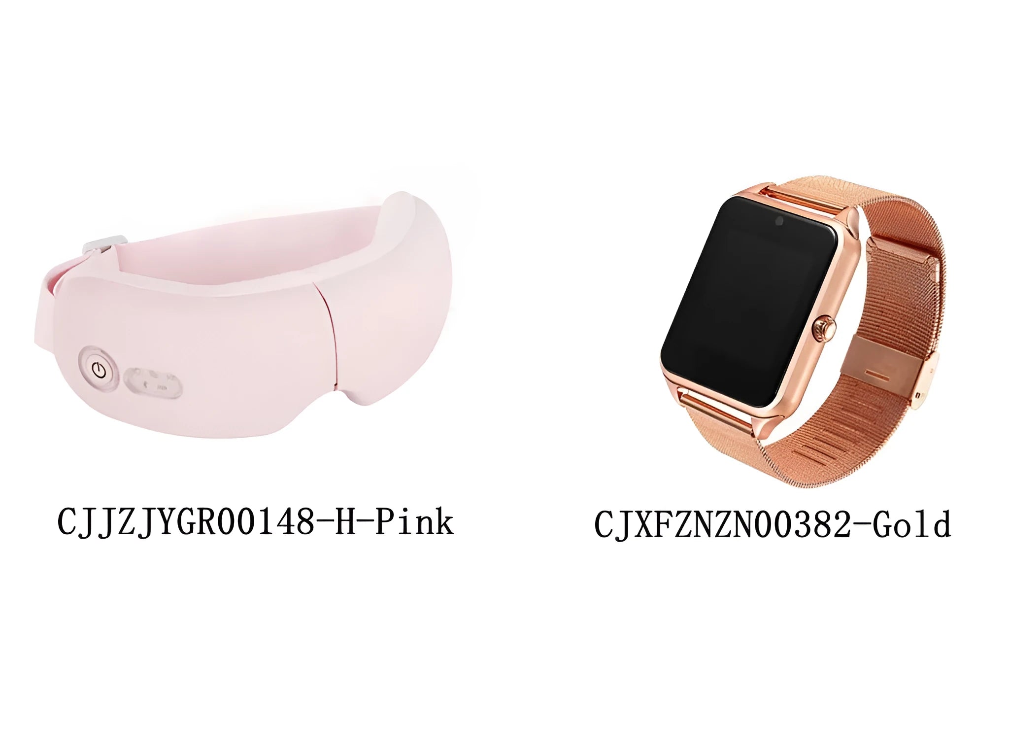 White and pink smart watch and suede cloth eye massager set with Bluetooth connectivity
