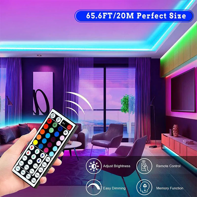 20-metre 5050 RGB LED strip light with remote control and 360 diodes for indoor room decoration