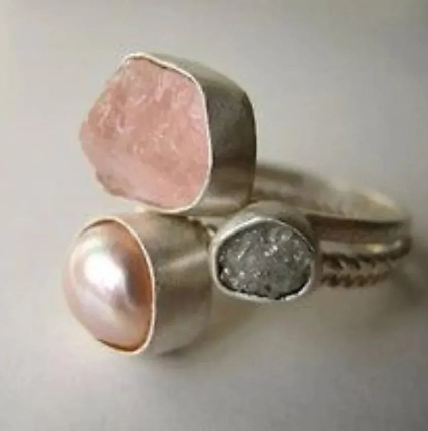 Natural raw fluorite copper ring silver tone unisex geometric amorphous inlay ring