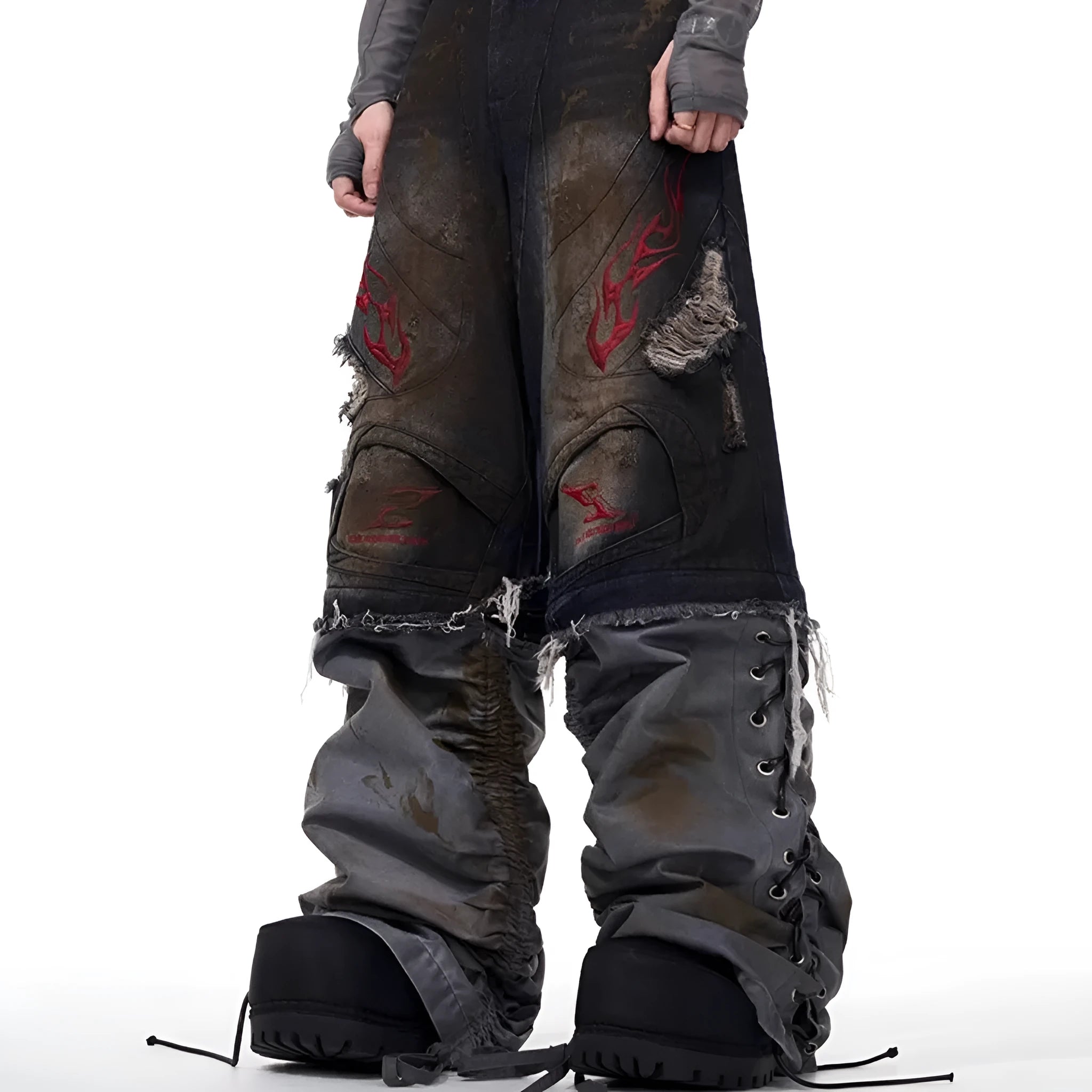 Men's retro wide leg denim jeans with detachable trouser legs in picture colour