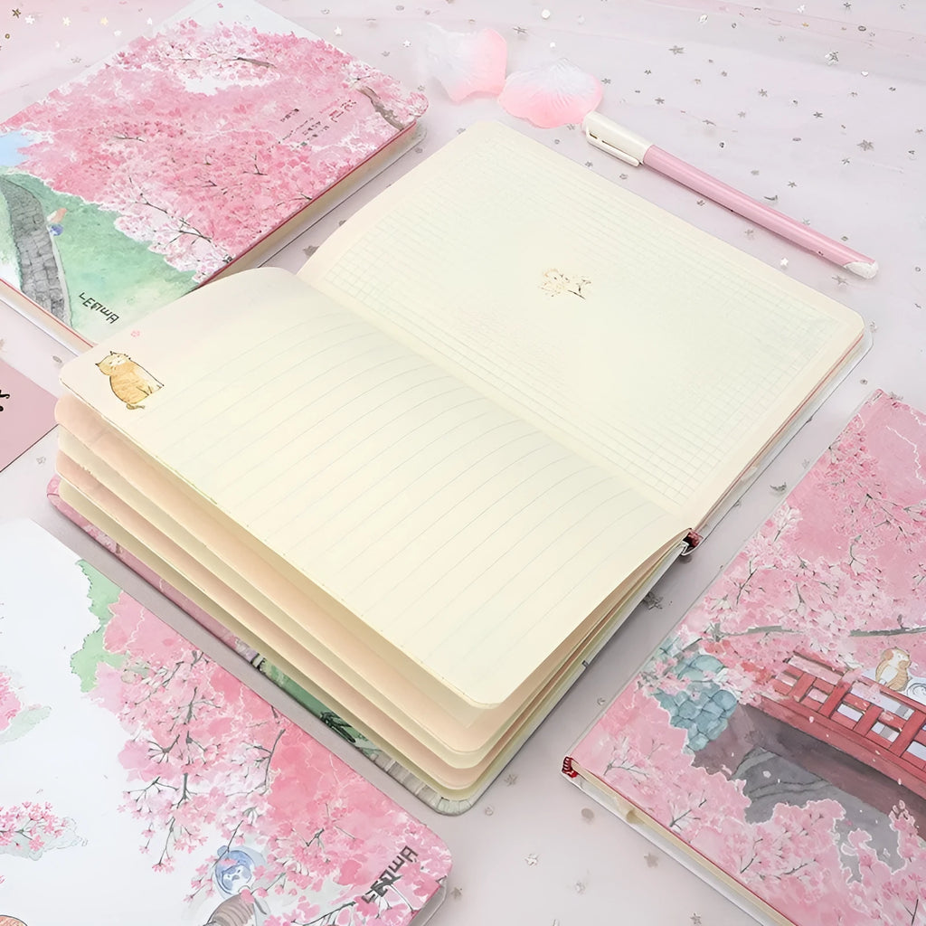 240-page blank student notebook with thread binding, 14cm x 21cm, pink cover