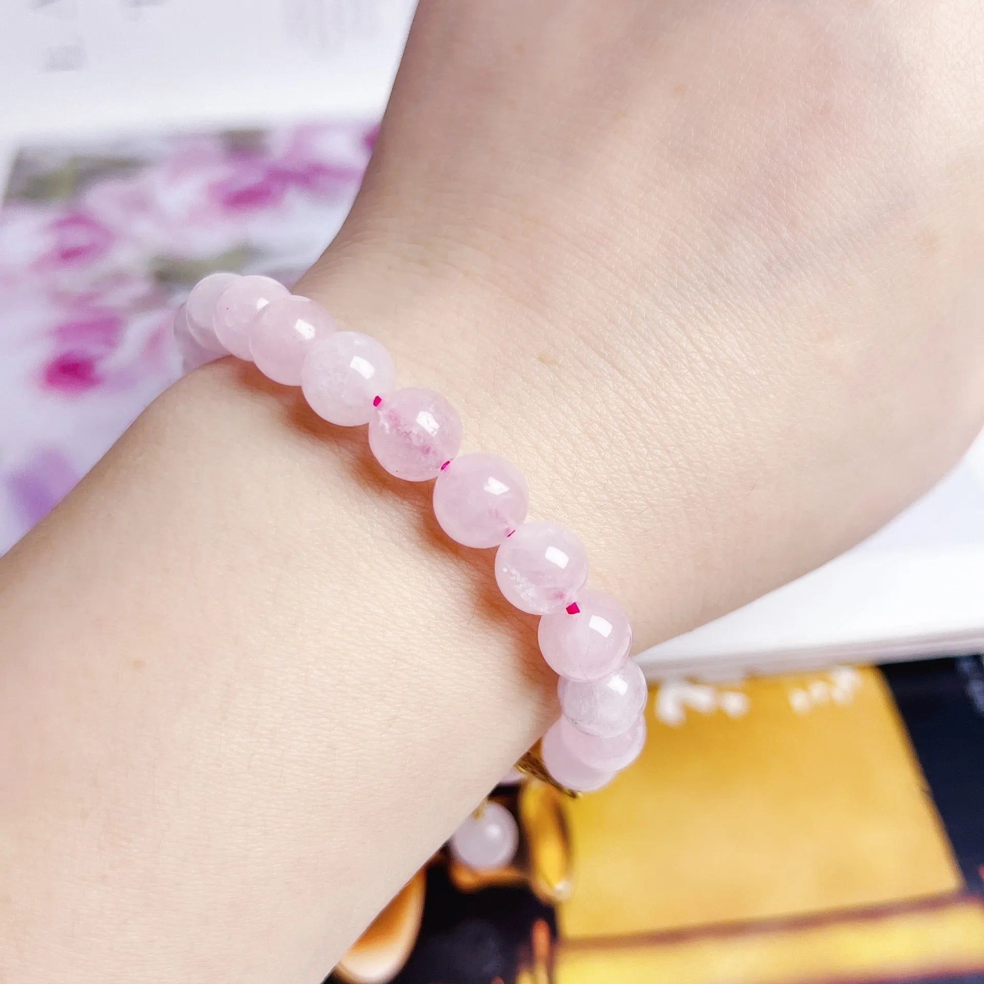 NAFU pink crystal peach blossom bracelet for women, handcrafted natural stone jewellery.