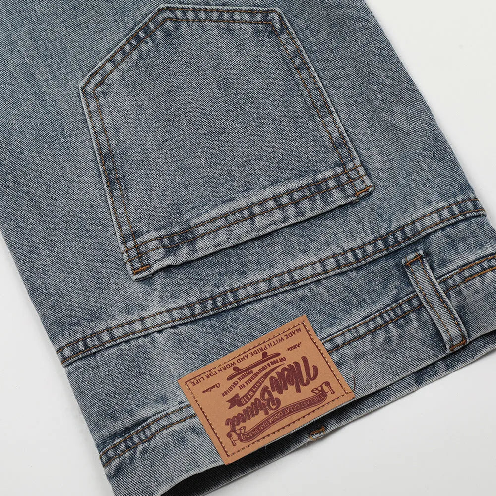 Blue denim jeans for men, mid waist, cotton fabric, casual leisure wear, sizes S to XXL