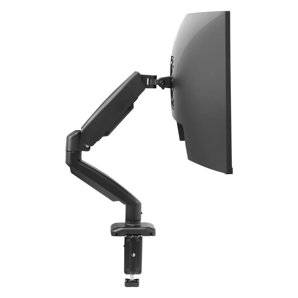 Black rotating telescopic LCD monitor bracket on table with adjustable height and 360-degree rotation