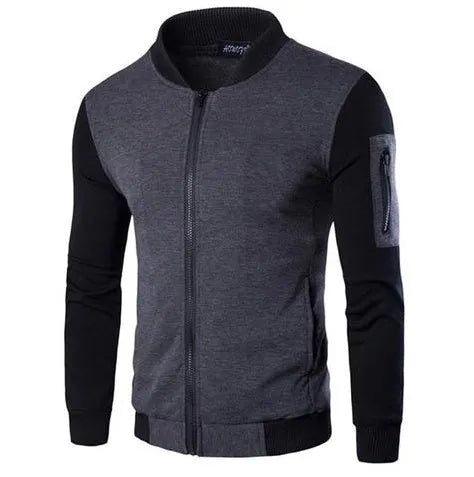 Mens patchwork sleeve jacket in black shown on model, available in sizes M to XXXL