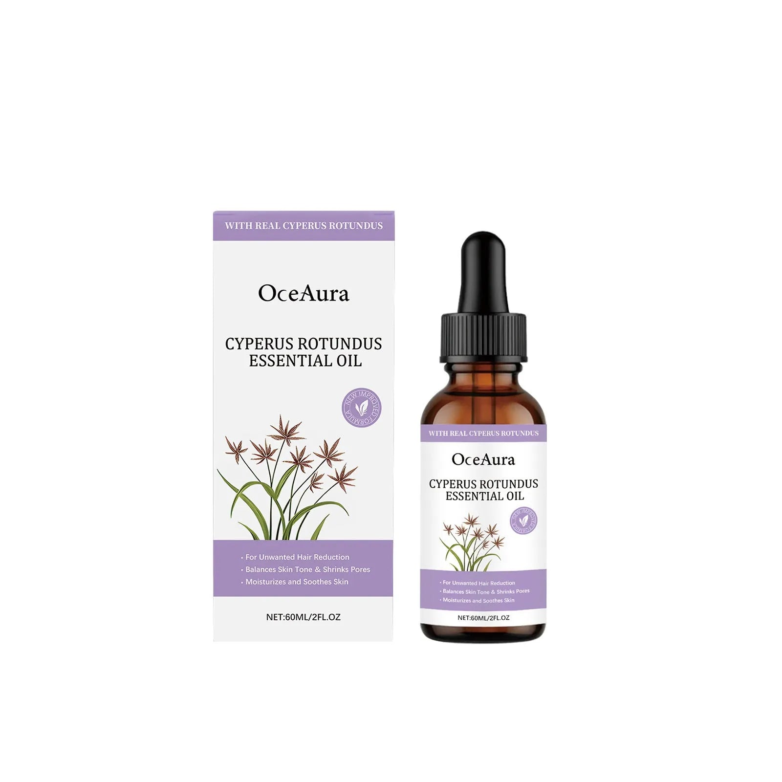 60ml bottle of fragrant hair removal treatment oil with glycerol and plant extracts