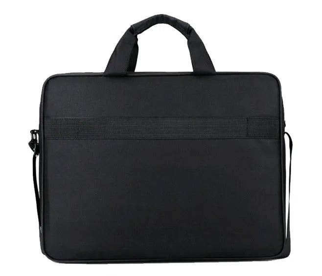 Black polyester diagonal shoulder laptop bag for 15 inch and 15.6 inch computers with multiple internal pockets