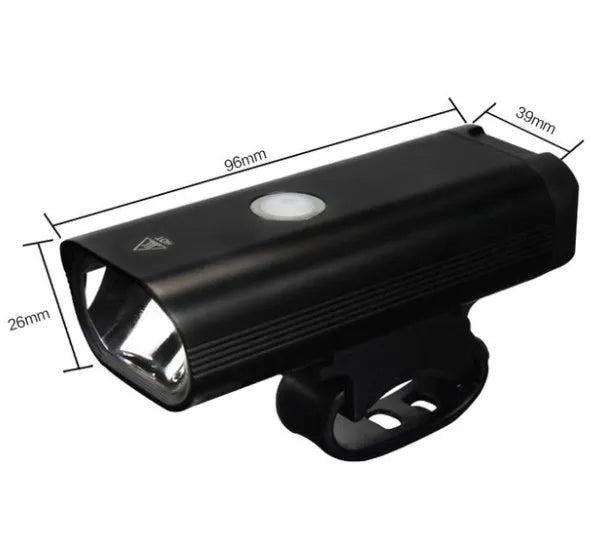 Black bicycle light with over-discharge protection for night cycling on a bike handlebar