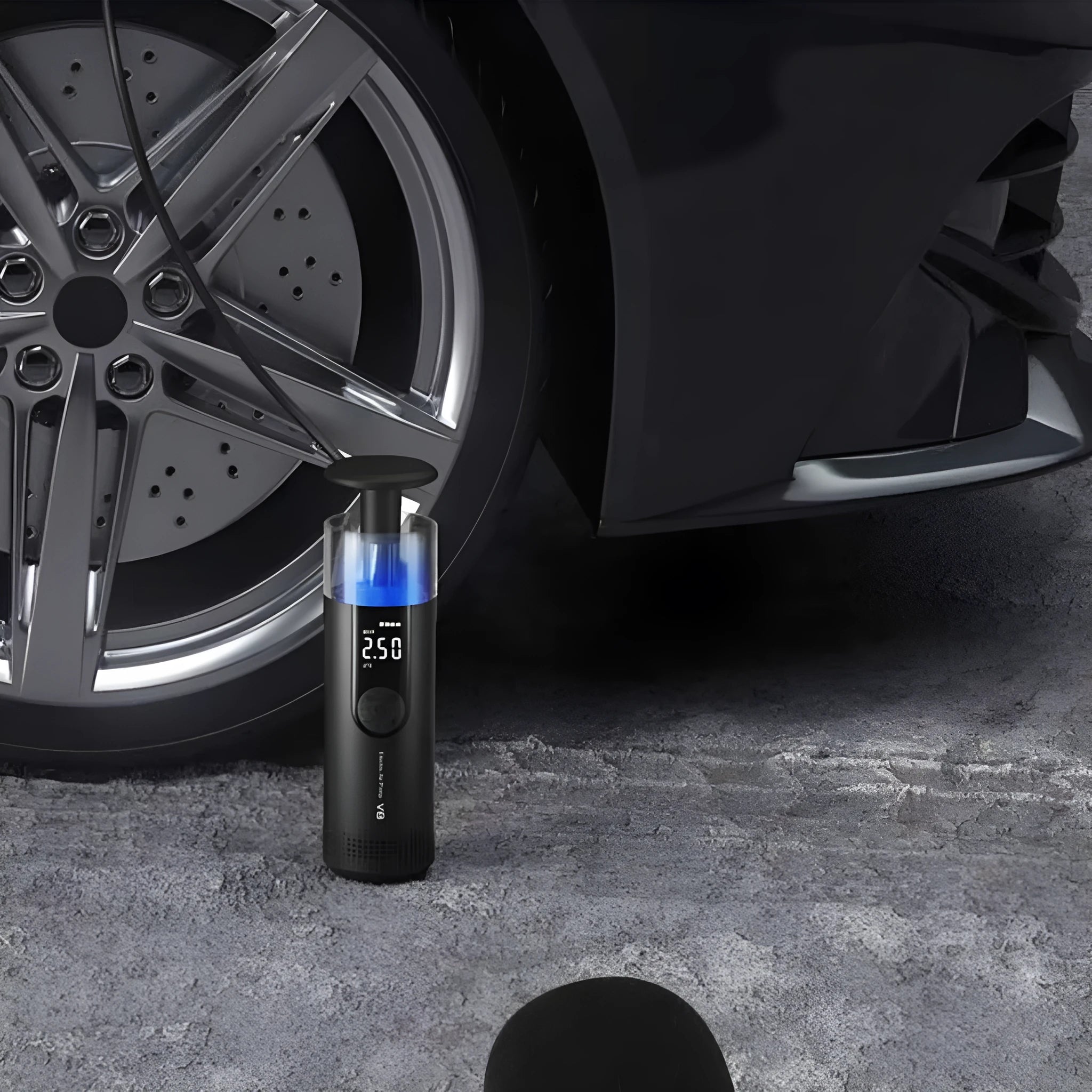 Wireless digital display car air pump with 600cm cable and tyre pressure gauge