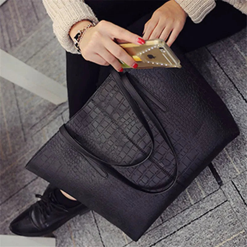 Simple European fashion shoulder bag with adjustable strap in black or grey colour