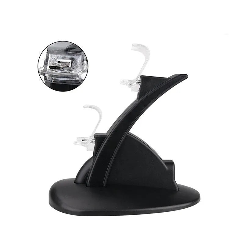 Black dual charging stand for Xbox One controllers with two charging slots