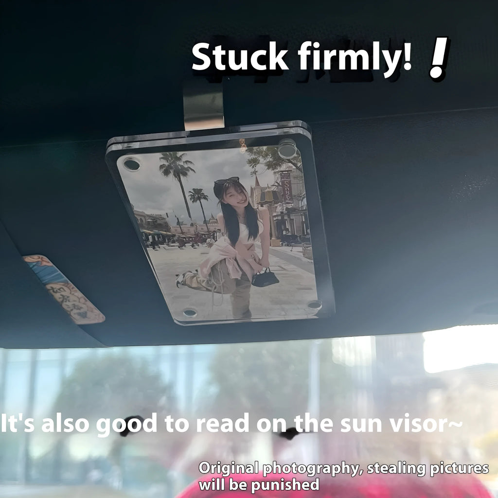 Acrylic magnetic photo frame 6x9cm with clip-round design on metal surface