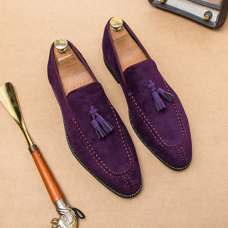 Men's suede matte fashion leather shoes in blue, flat heel low tube design with breathable and waterproof features