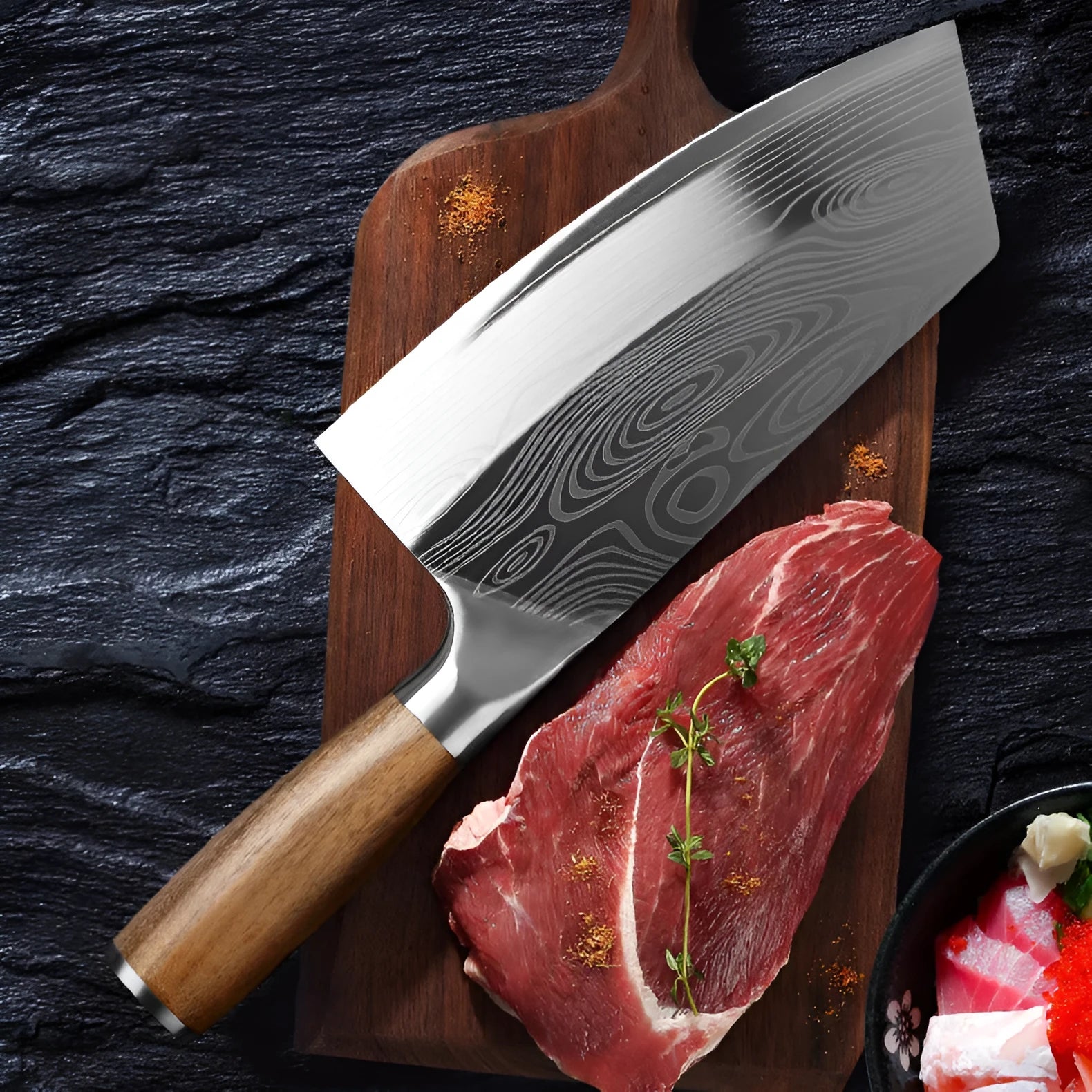 A stainless steel kitchen knife with a 320mm blade made from 40cr13 steel.