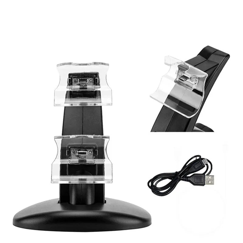 Black dual charging stand for Xbox One controllers with two charging slots