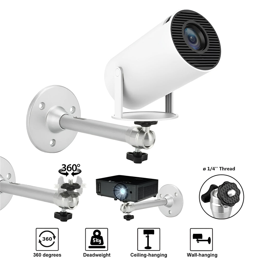 White aluminium alloy wall mounted projector bracket, 180mm specification, universal hole position, 6mm thread, 2kg load.
