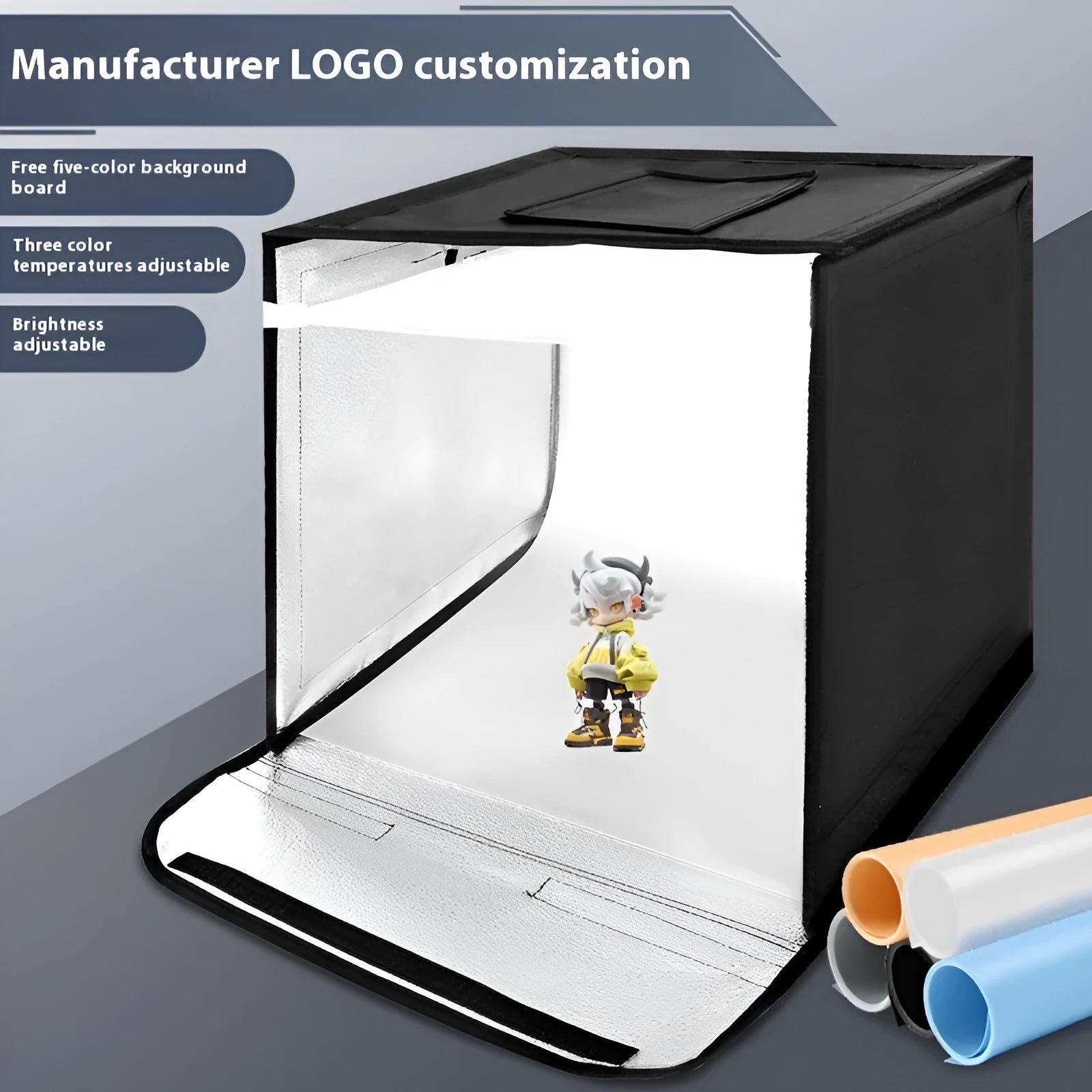 50cm small studio light box with metal frame and white reflective cloth interior, showing folded design.