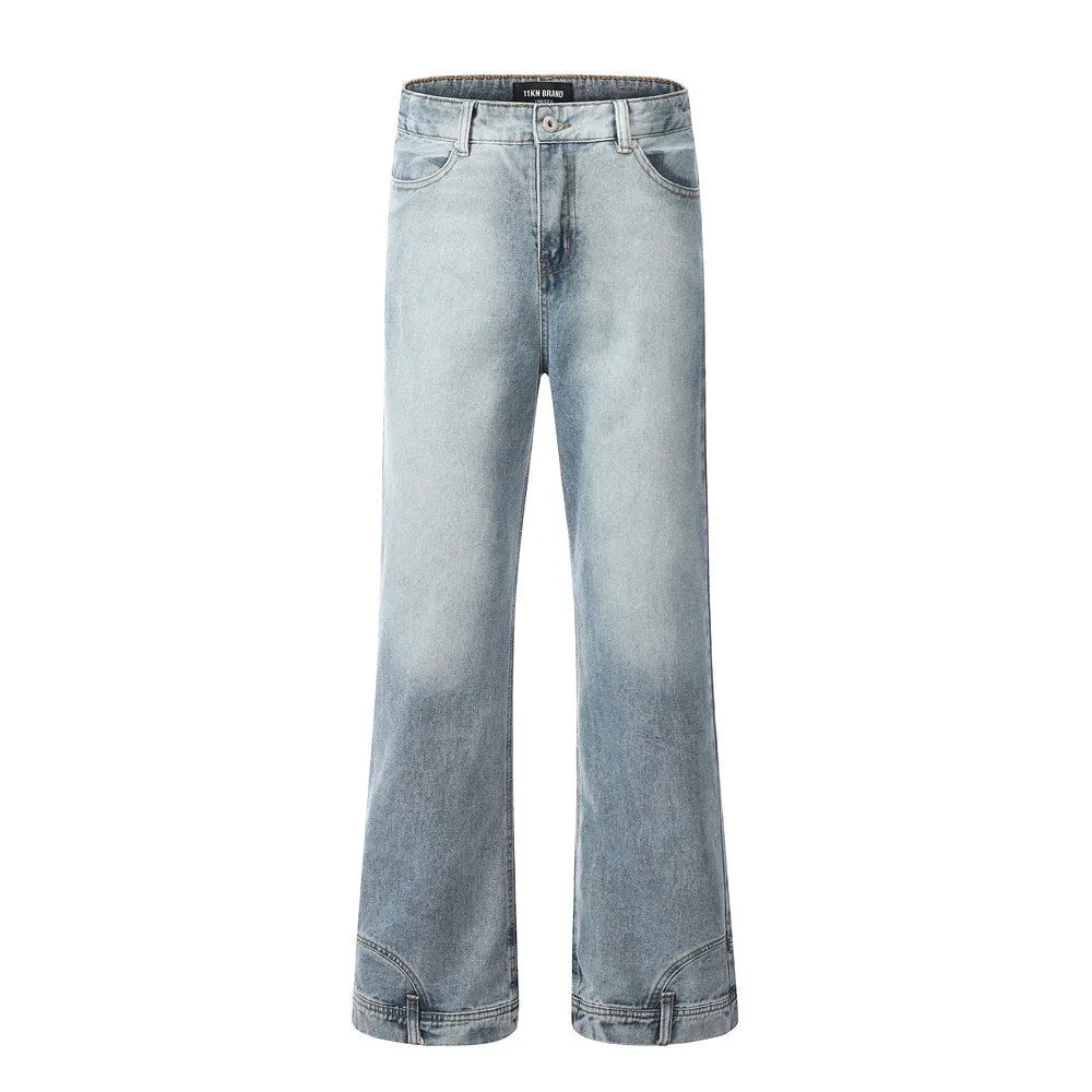 Blue denim jeans for men, mid waist, cotton fabric, casual leisure wear, sizes S to XXL