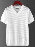 Men's black and white ice silk short sleeve t-shirt showing V-neck and round neck styles.