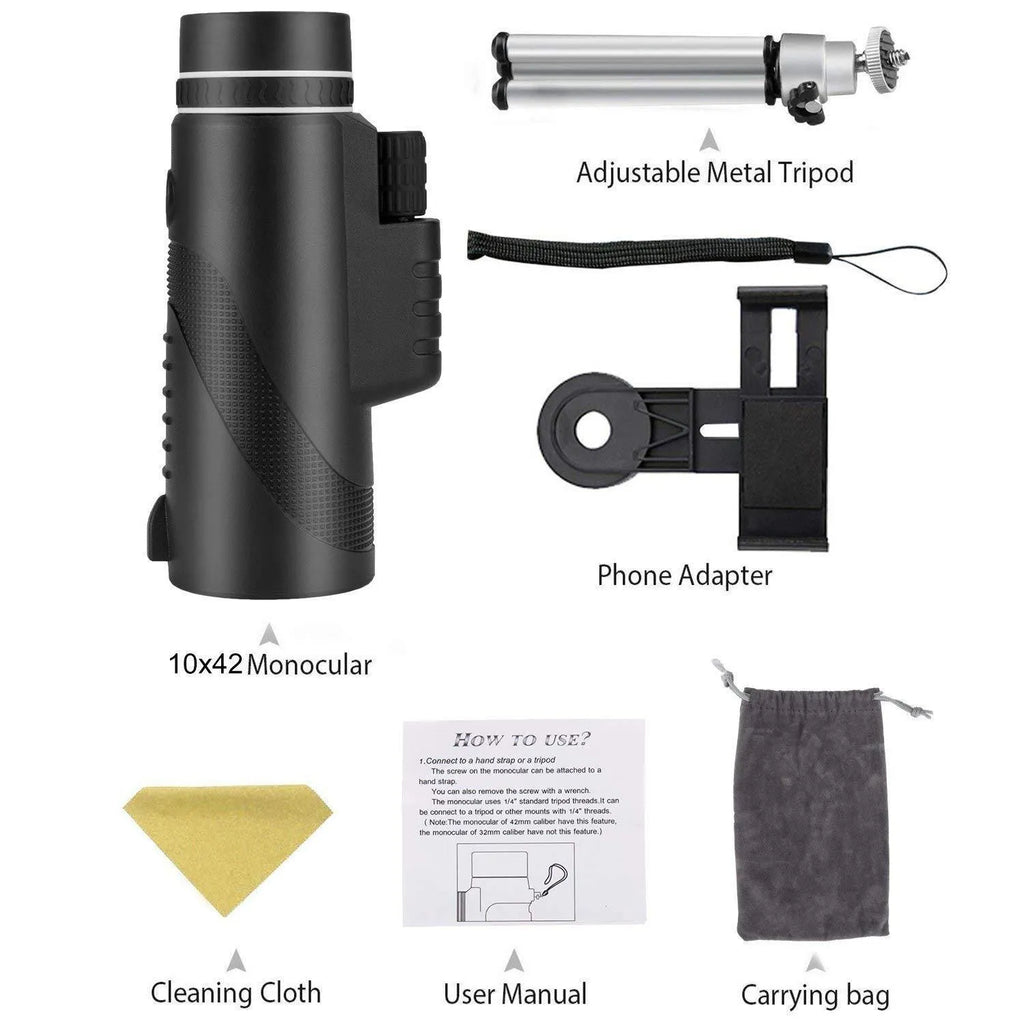 Black HD 40x60 smartphone telescope monocular with tripod adapter for outdoor observation