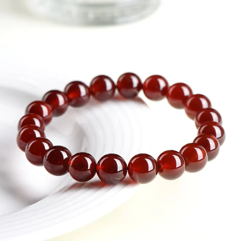 Natural orange red garnet ball bracelet with Ruyi elements in retro unisex design