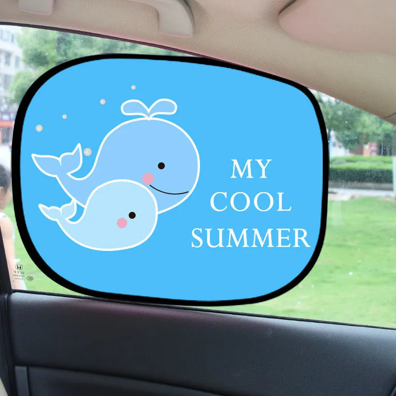 Electrostatic car side window sunshade with character designs for clip-free installation