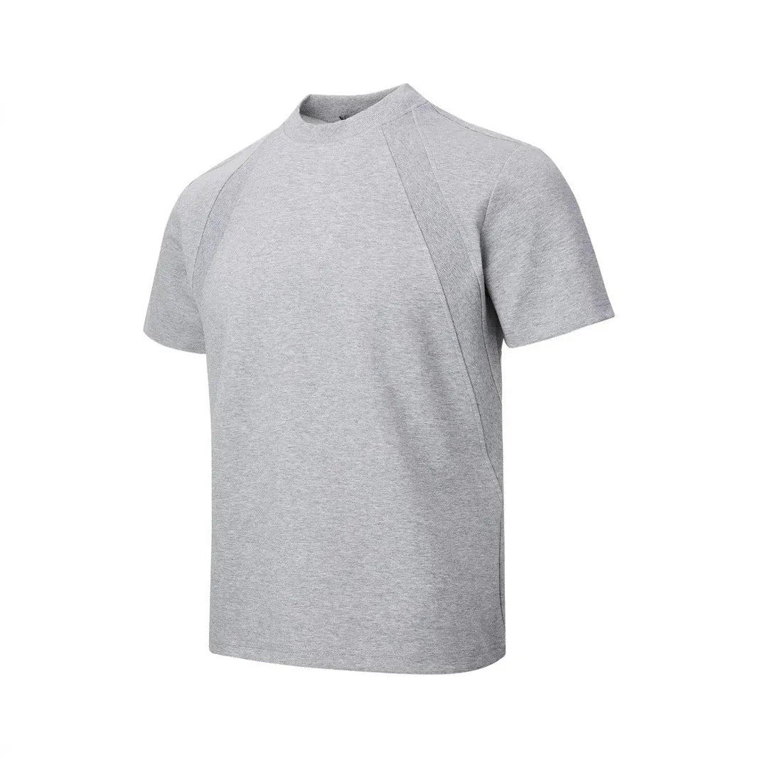 Air layer stitching short sleeve loose top in black on a hanger