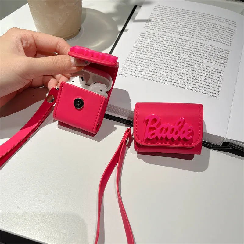 Three-dimensional Barbie letter TPU earphone sleeve with lanyard for AirPods case