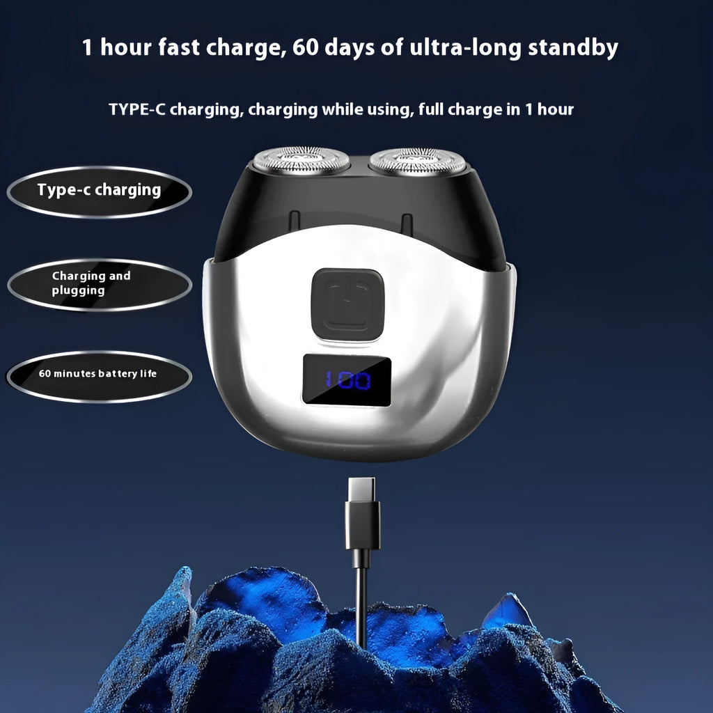 Mini double-headed rechargeable electric shaver in black or silver with data cable and colour box